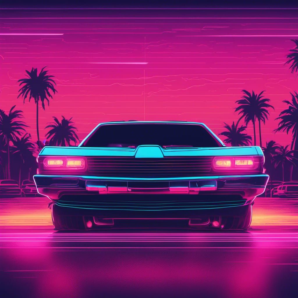 Neon Synthwave Car in Retro Style