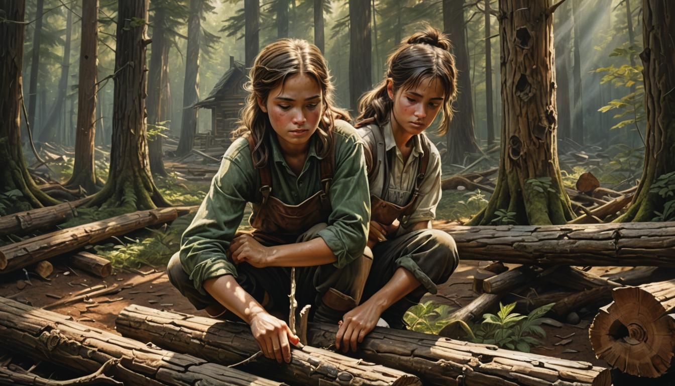 Girl Builds Log Cabin: Wilderness Survival Art