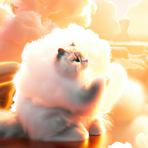Warm Fluffy Elemental Cat in Heavenly Sunshine