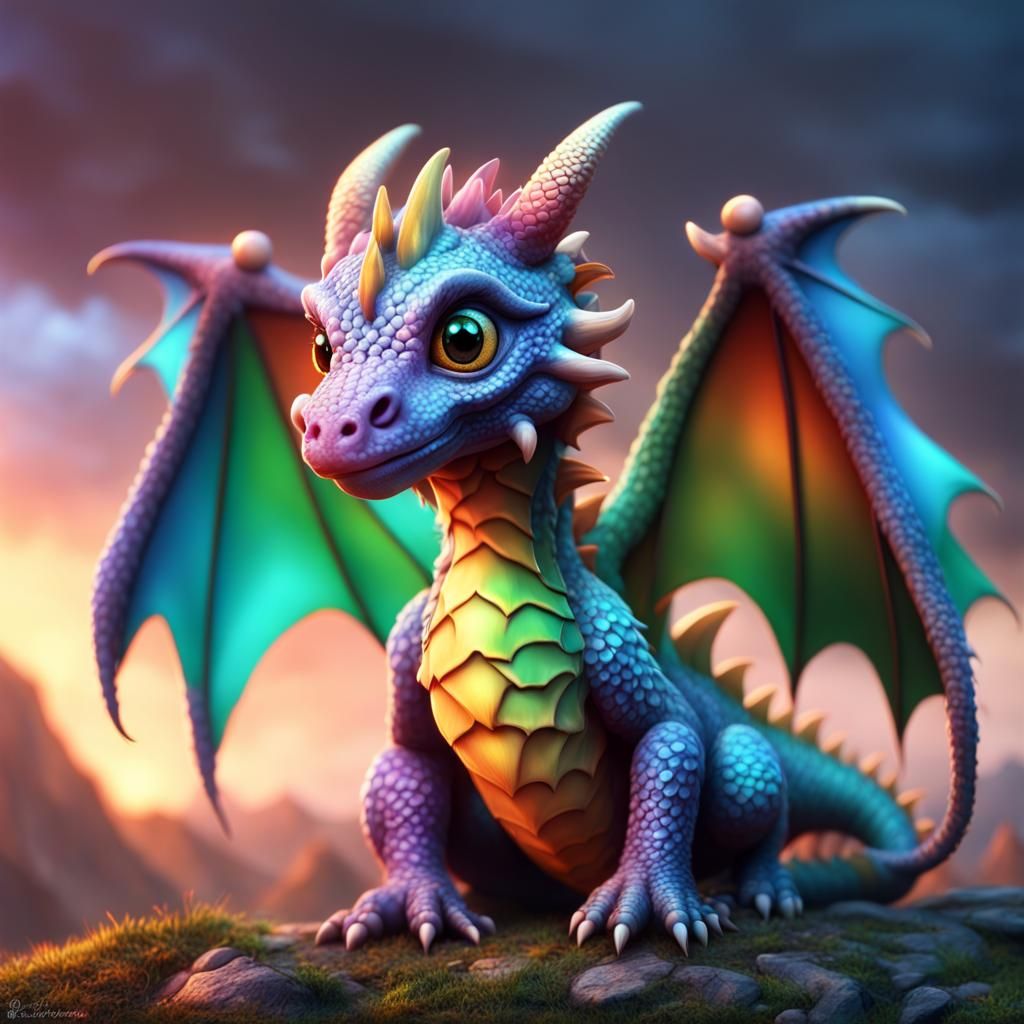 Colorful Baby Dragon Digital Matte Painting