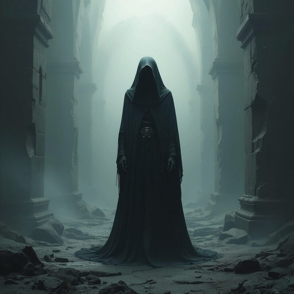 Eerie Figure in Dim Liminal Space, Darkcore Aesthetic
