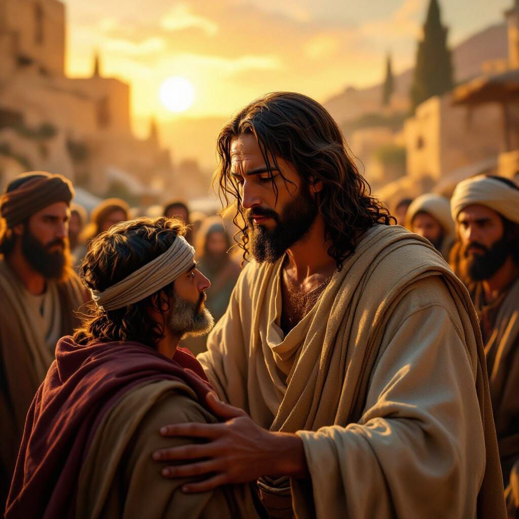 Jesus Cures Blind Man in Jerusalem Matte Painting