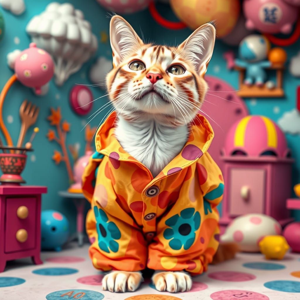 Vibrant Feline in Whimsical Wonderland