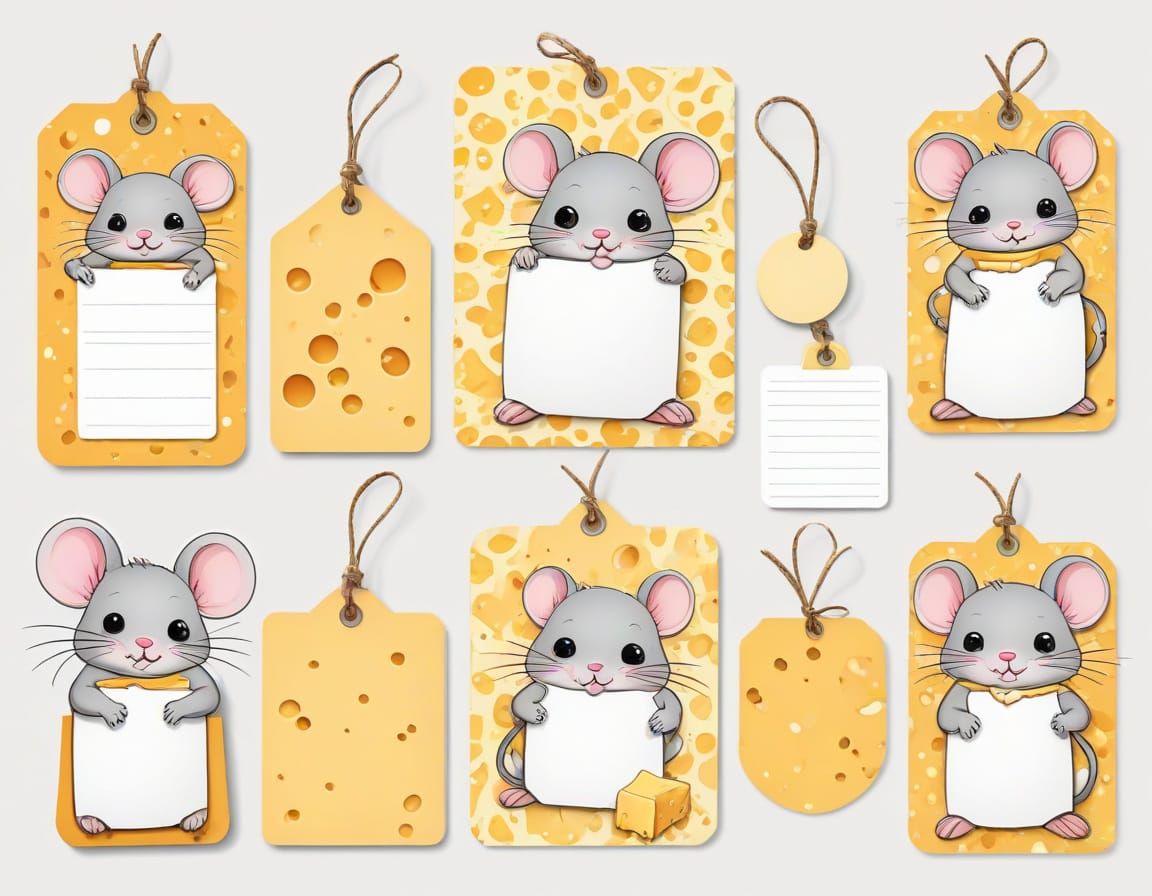 Chibi Mice and Cheese Journaling Cards in Whimsical Style