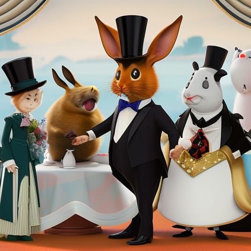 Animals at a Hilarious Dinner Party, Anime Painting