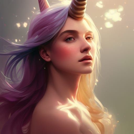Intricate Unicorn Woman Portrait in Art Nouveau Style