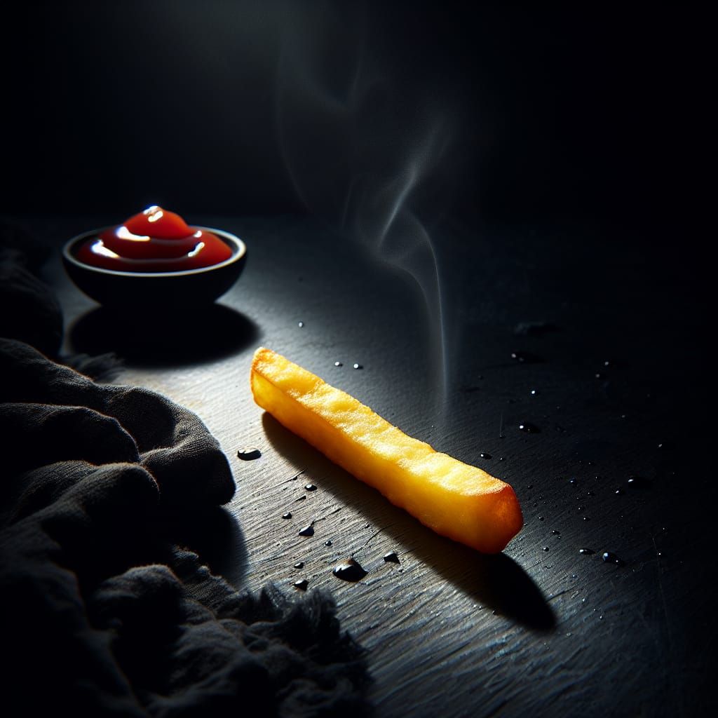 Dramatic Food Photography of a Single French Fry