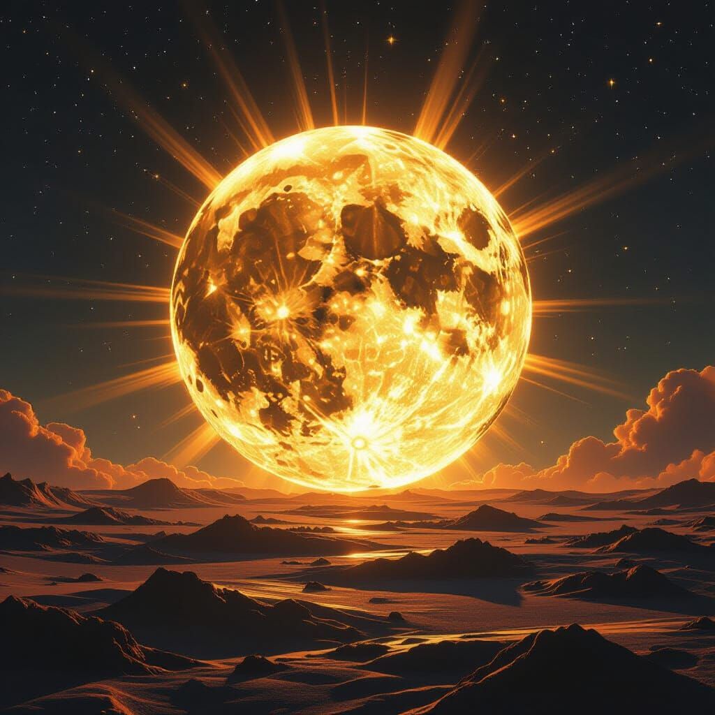 Moon Radiating Intense Sunlight in Surreal Style