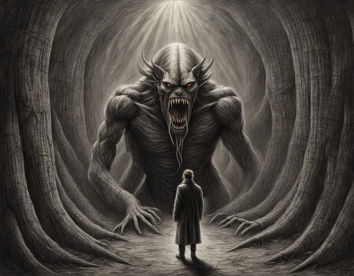 Surreal Shadow Unleashes Feral Beast in Dark Charcoal Art