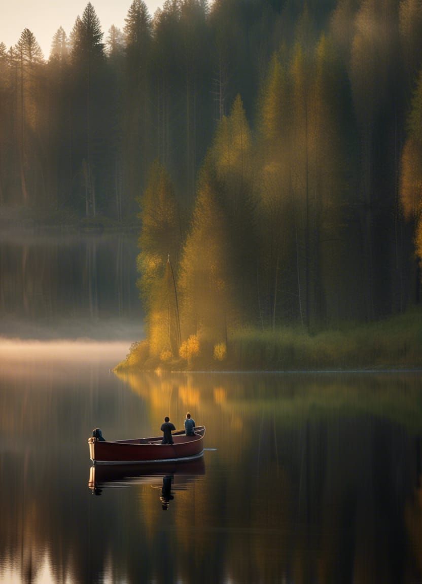 Finnish Lake at Sunrise with Boat