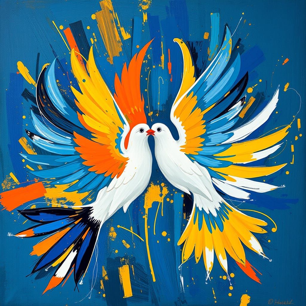 Peaceful Unity Scene with Vibrant Abstract Shapes