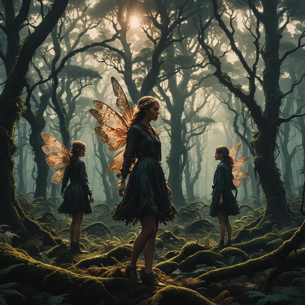 Fairies in Eldritch Forest: Double Exposure Art