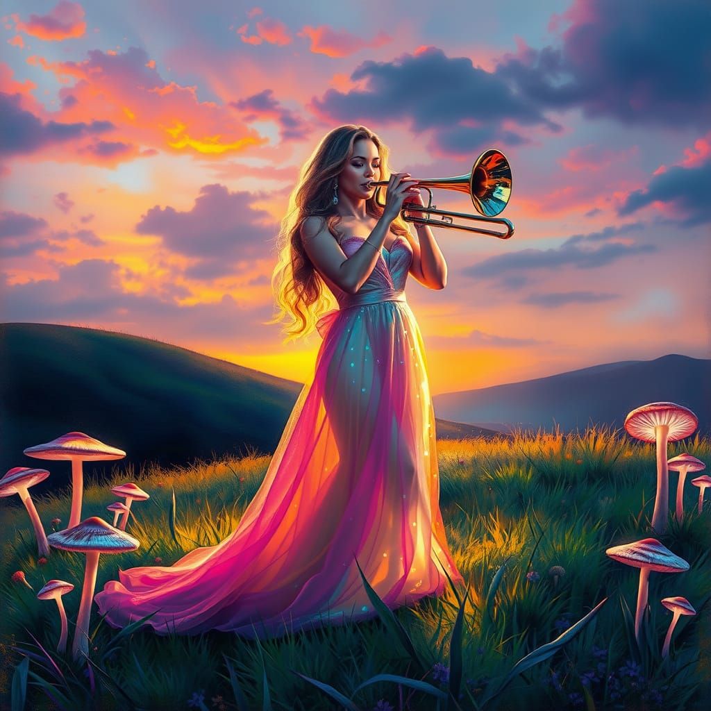 Mariah Carey Plays Luminous Trombone on Mushroom Circle