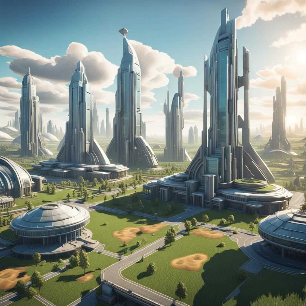 Futuristic Art Deco Utopia: A 3D Rendering