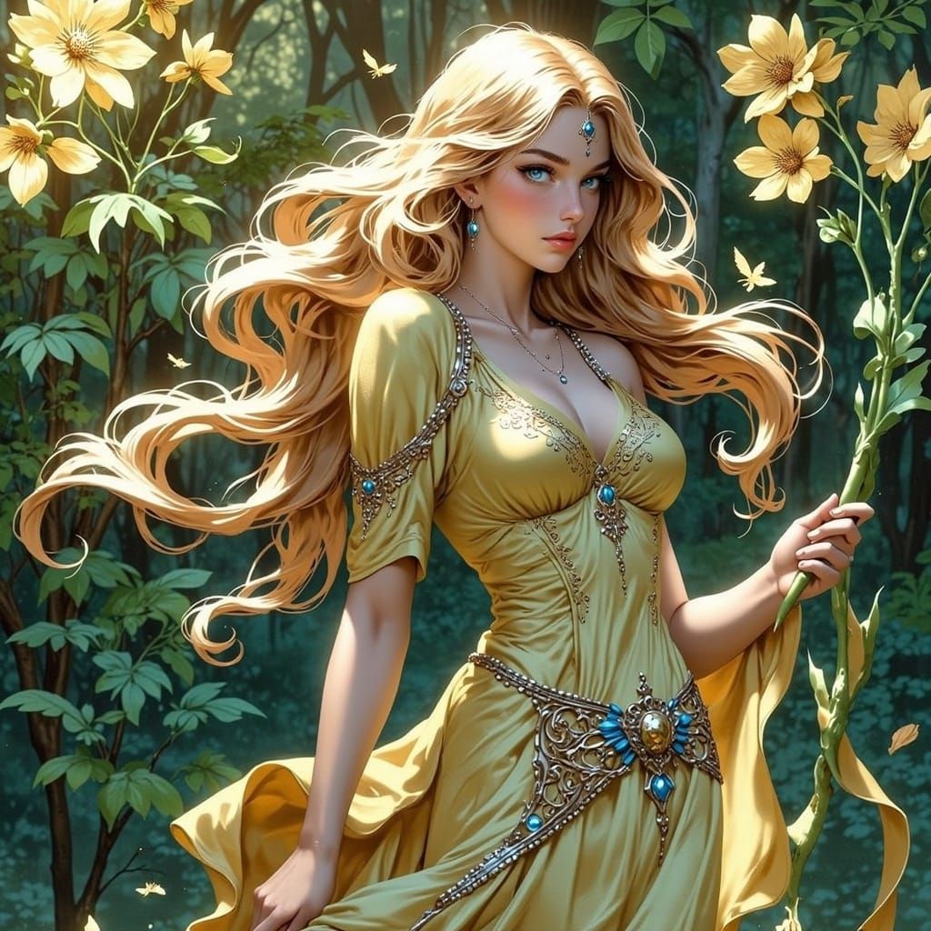 Art Nouveau Woman in Dreamy Watercolor Style