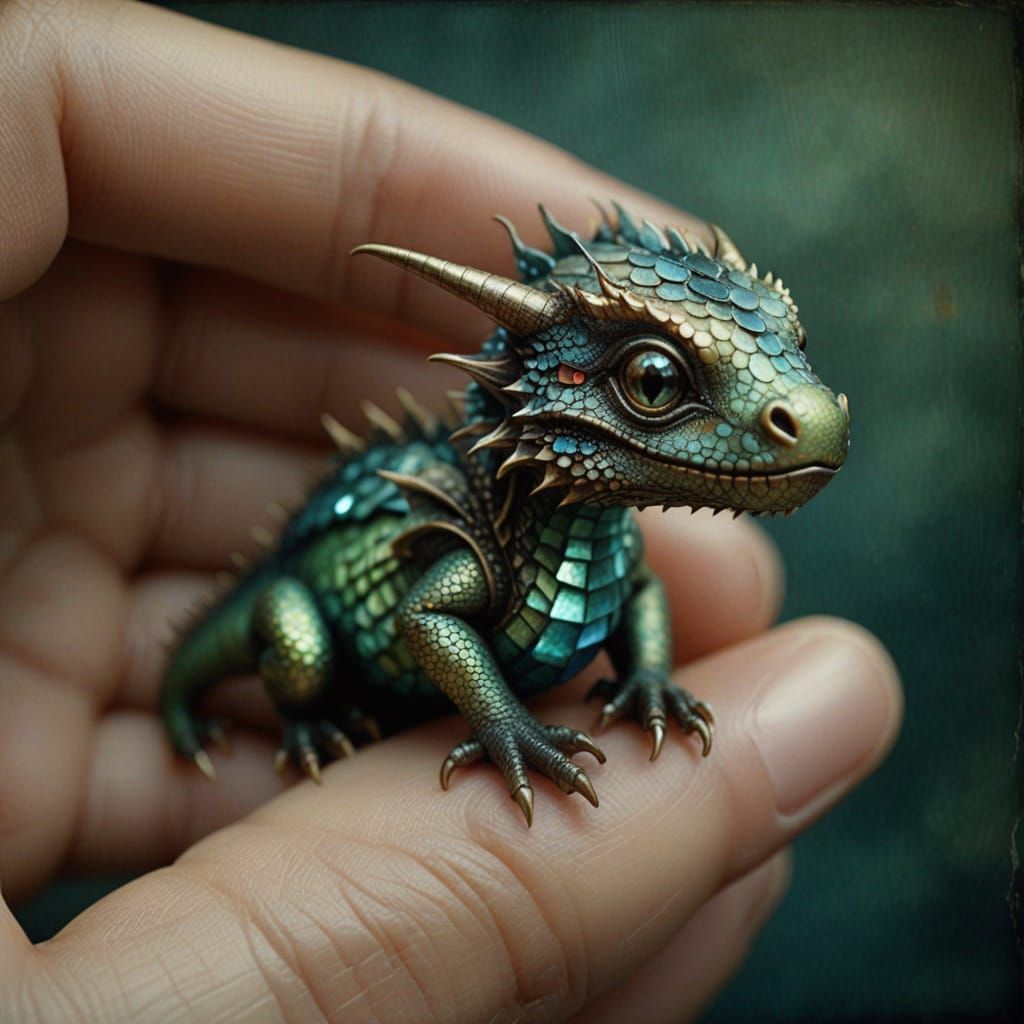 Realistic Iridescent Dragon Portrait in Film Photography Sty...