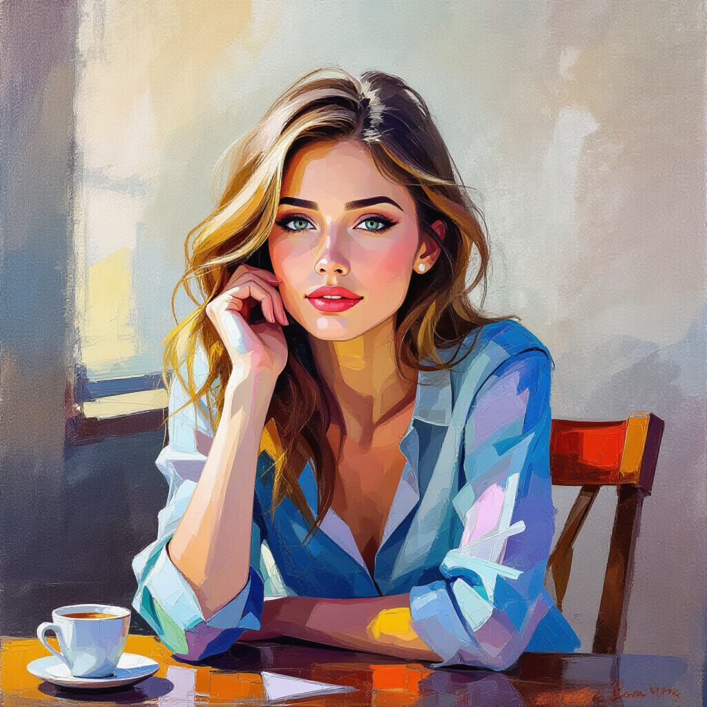 Soulful Figure in Neo-Impressionist Watercolour