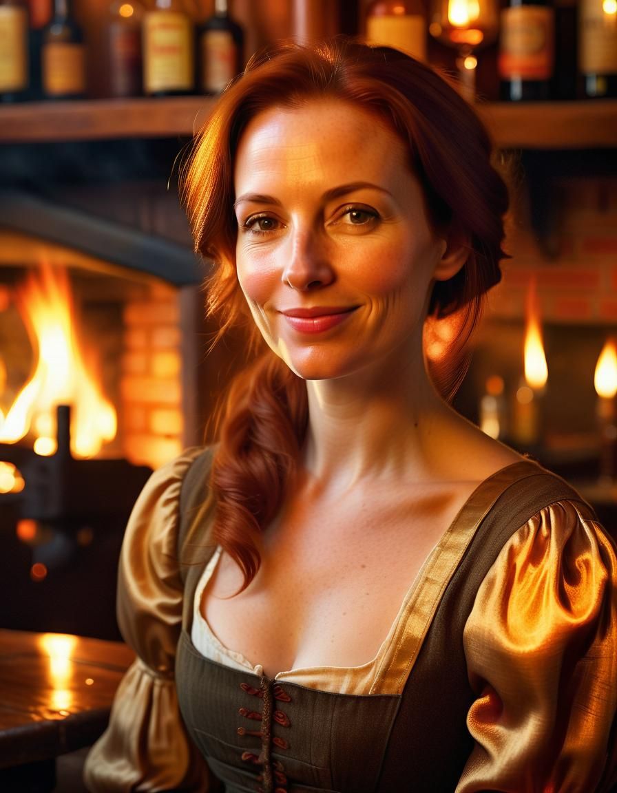 Baroque Portrait of Woman in Tavern, Oil on Canvas