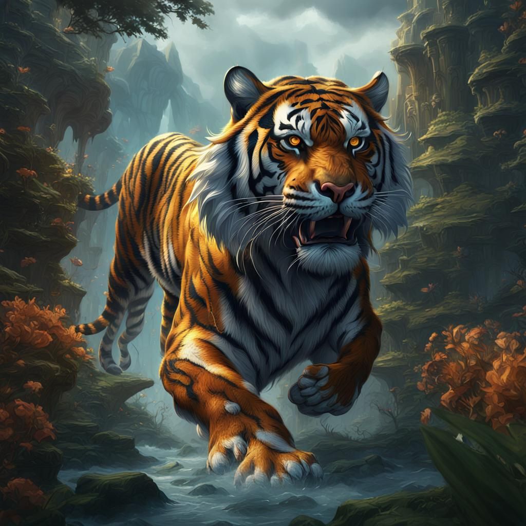 Fantastical Tiger in Detailed Matte Painting