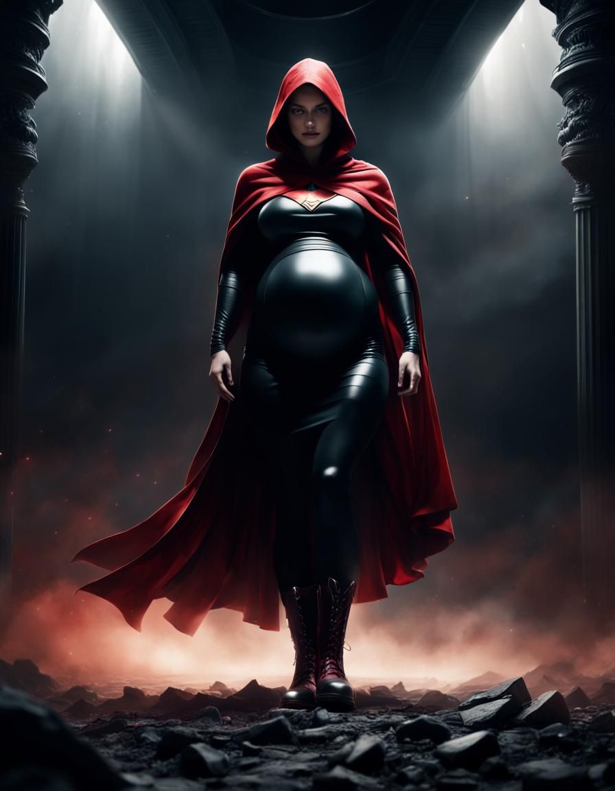 Pregnant Superhero in Dark Room: Digital Matte Painting