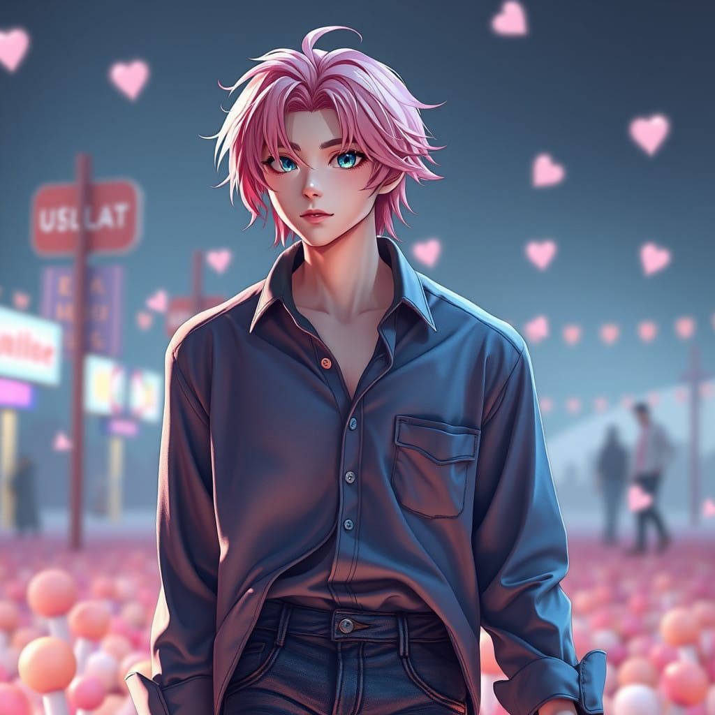 Surreal Anime Hero Strolls Through Candy Landscapes