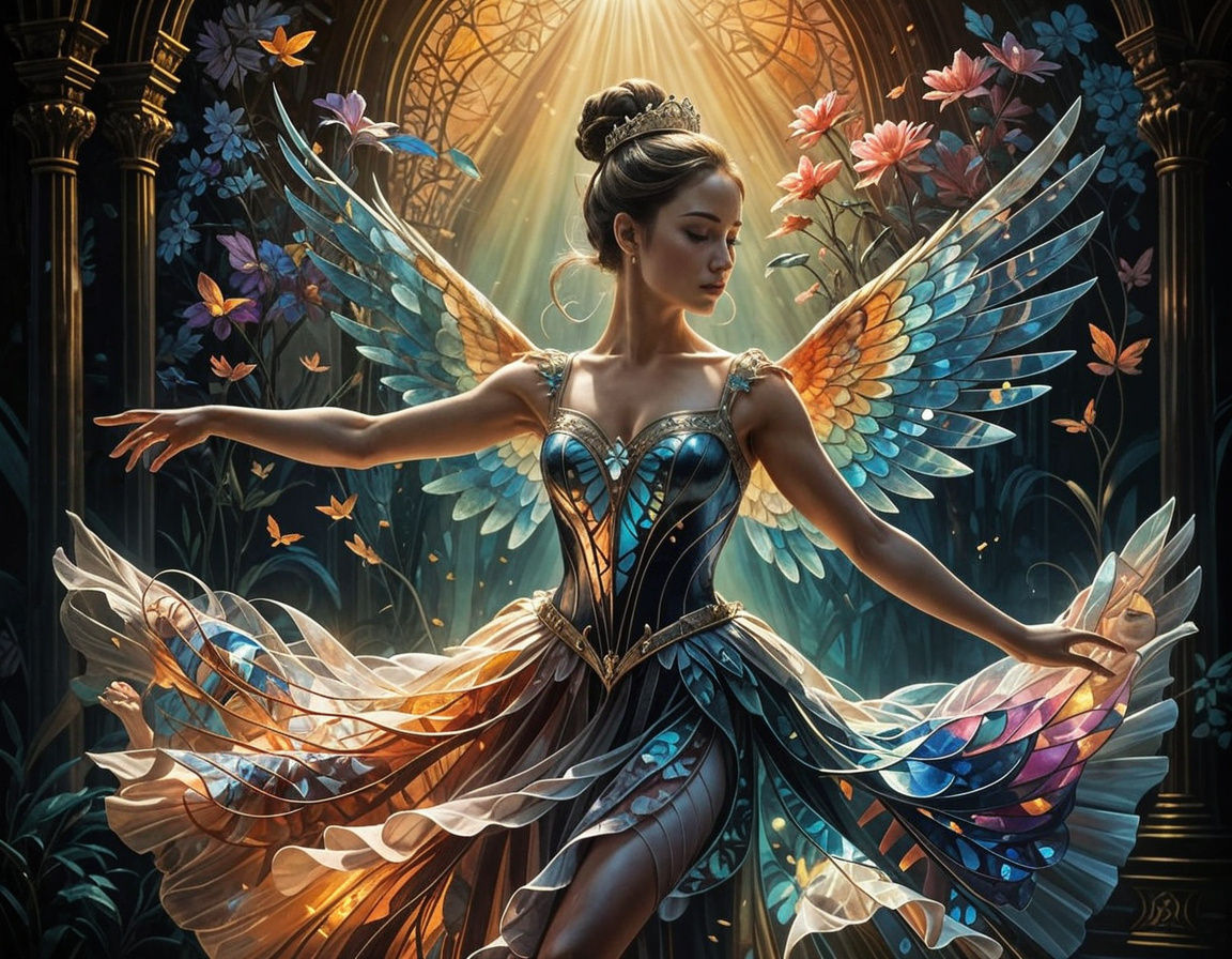 Ballerina's Luminous Dance in Painterly Fantasy Style