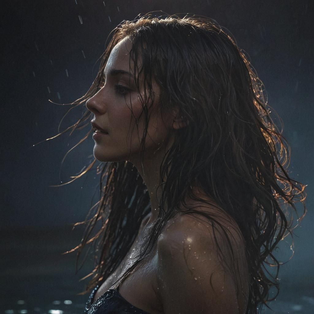 Stunning Woman Emerges from Moonlight Pond