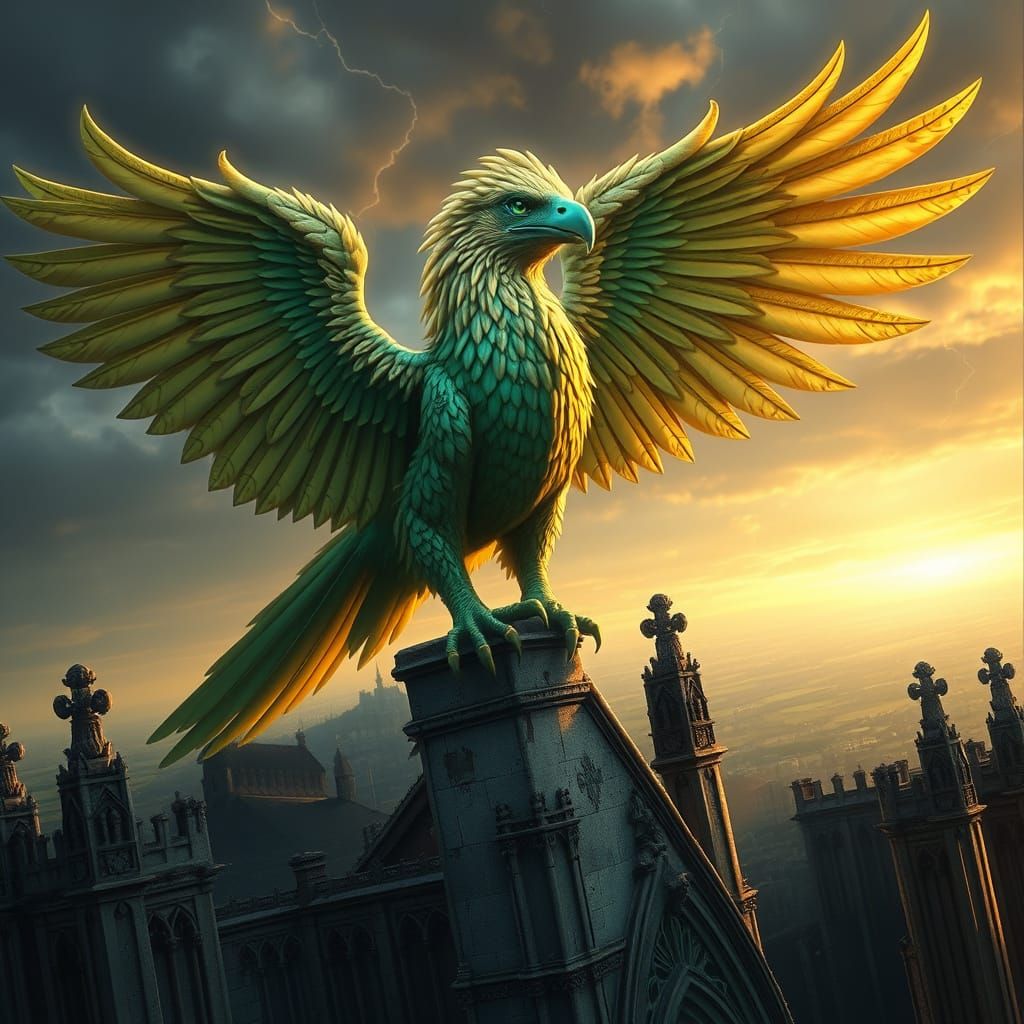 Regal Griffin Reigns Over Gothic Cathedral in Radiant Splend...