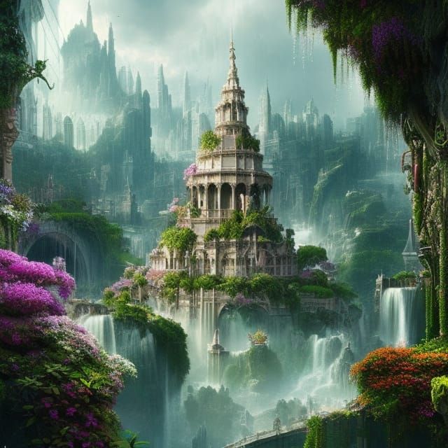 Futuristic City with Floating Gardens