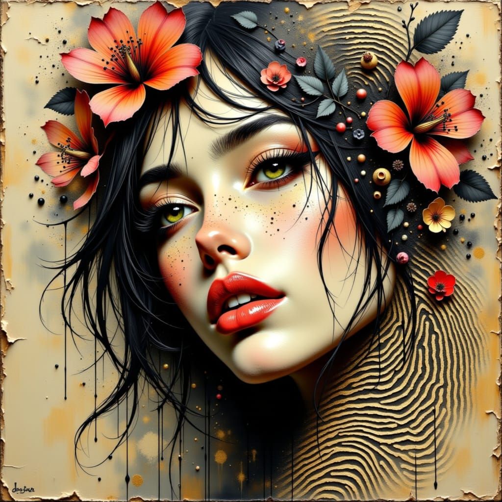 Elegant Woman Emerging from Fingerprint as Oil Painting