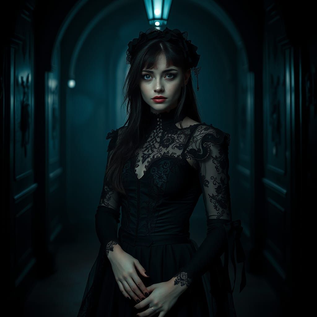 Gothic Woman in Dark Anime Style