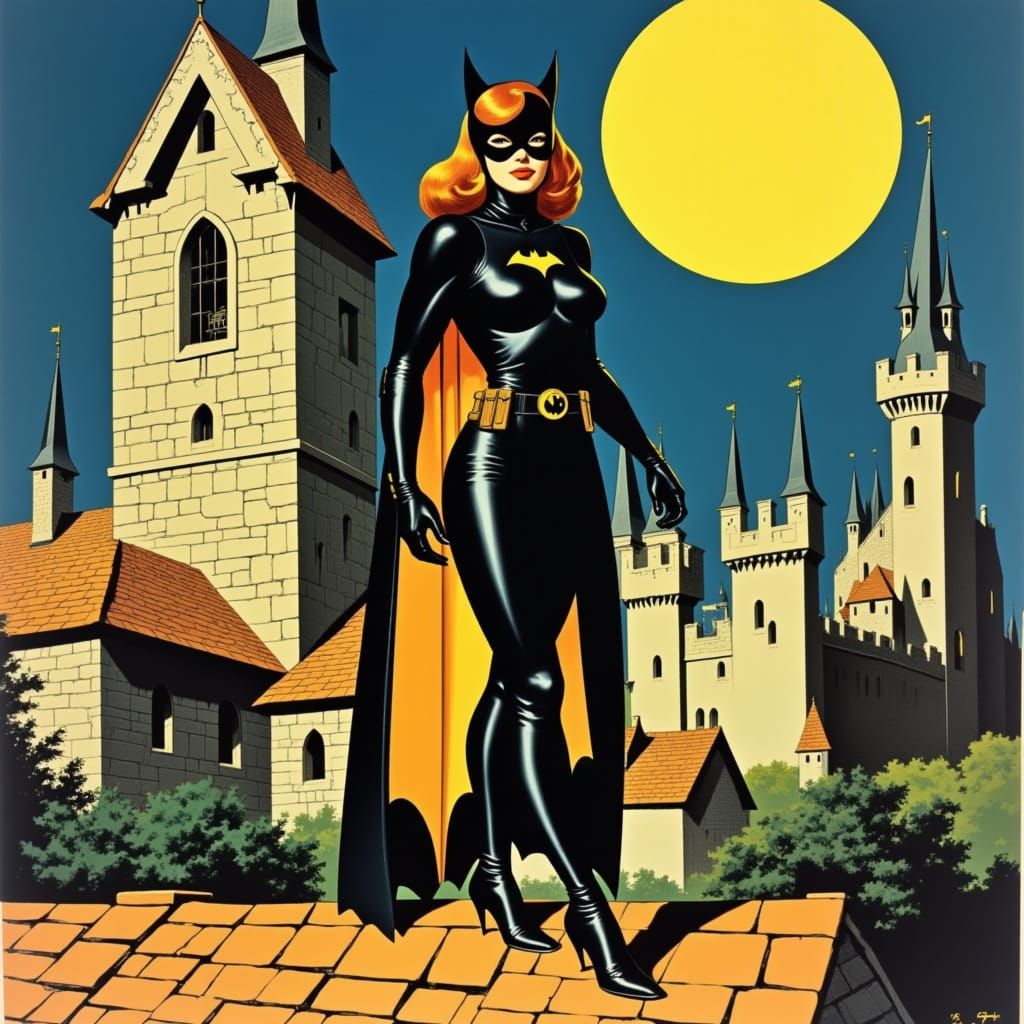 Medieval Batman Comic Art in Vintage 1960s Style