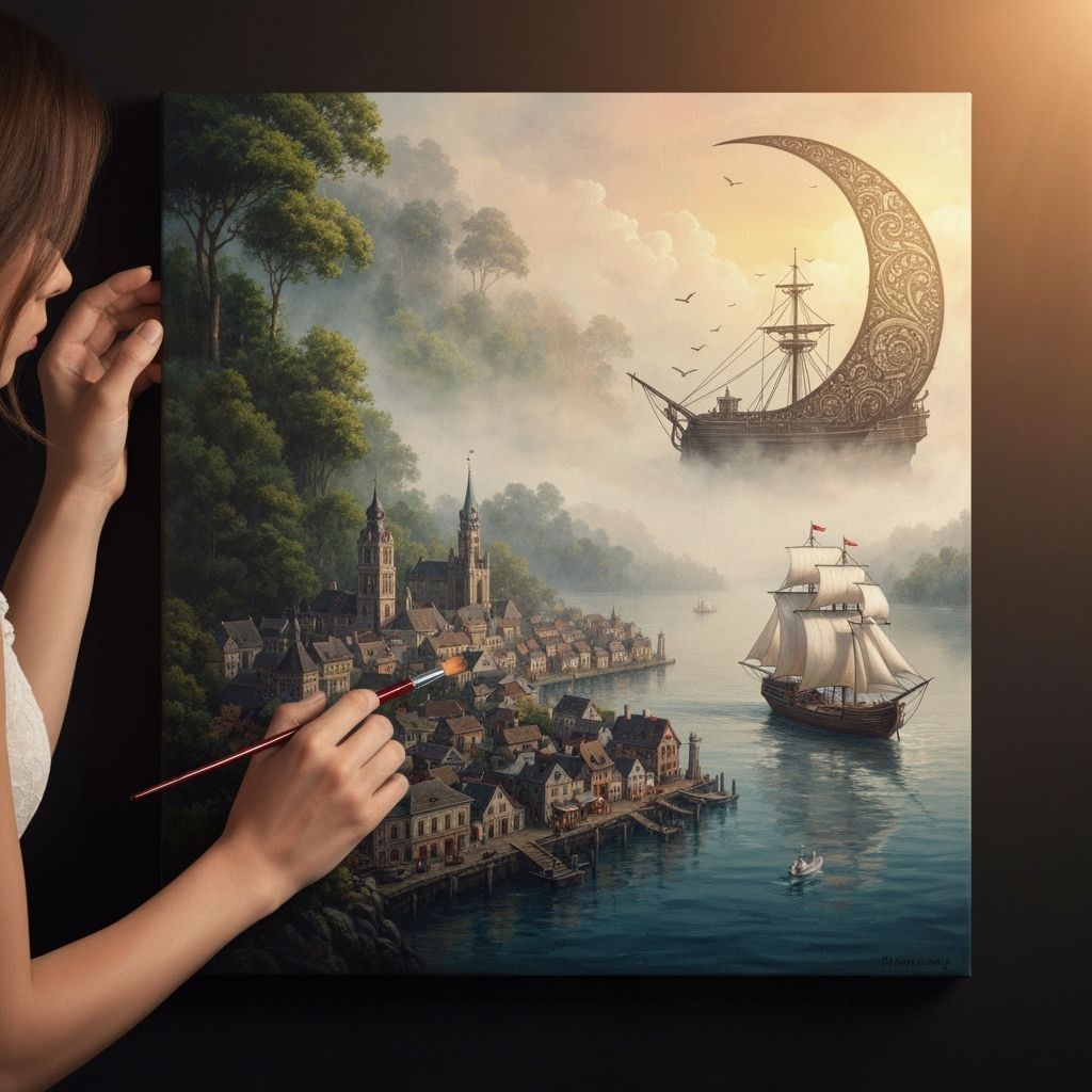 Hyperrealistic Miniature Harbor Town Painted in Oil