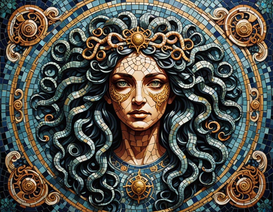 Majestic Morgan as Medusa in Vibrant Mosaic Tile Art
