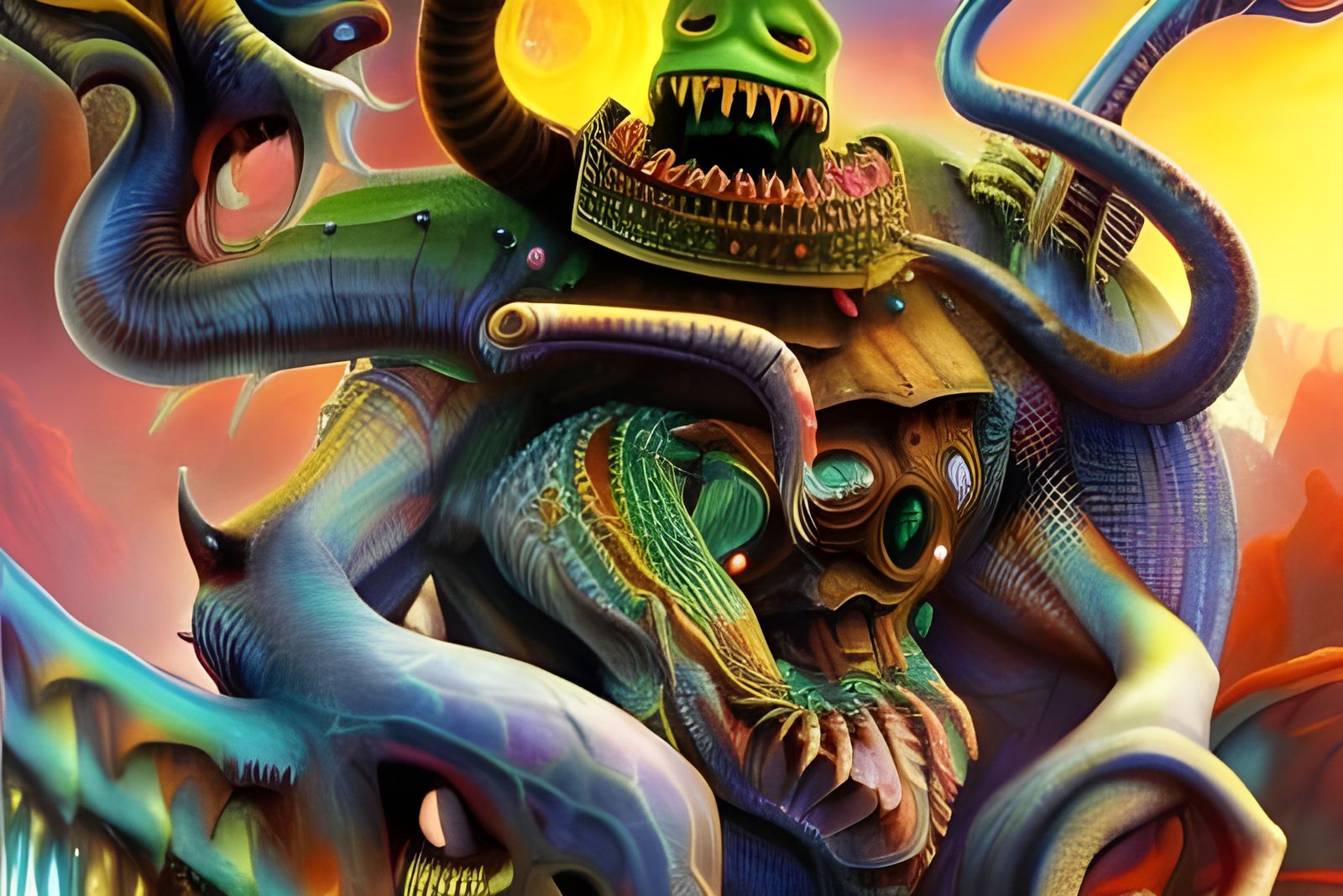 Biomechanical Cthulhu Beast Digital Illustration