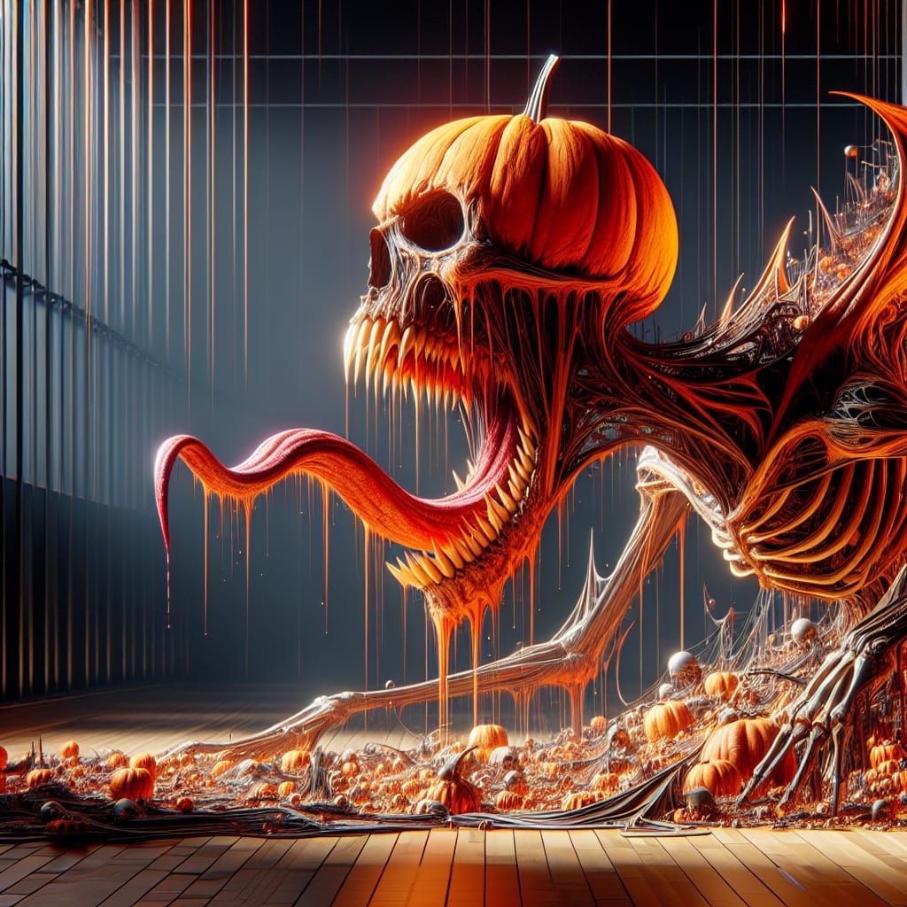 Terrifying Pumpkin Skull Creature in Zombiecore Style