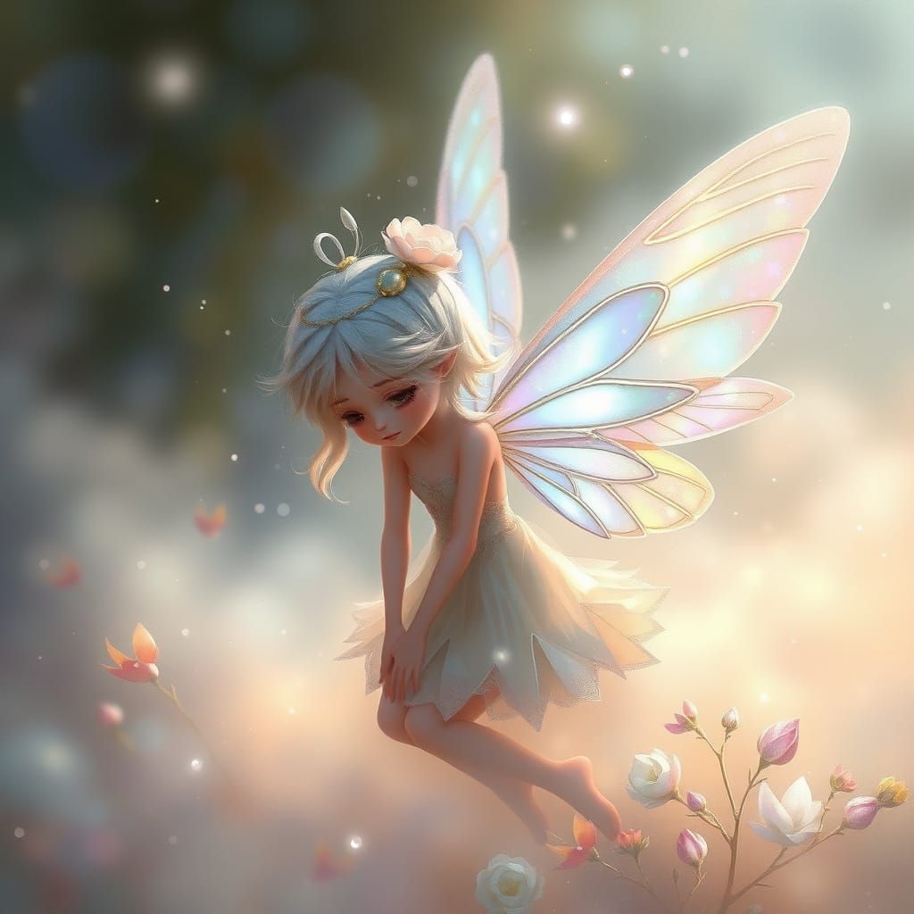 Iridescent Fairy in Dreamlike Mist