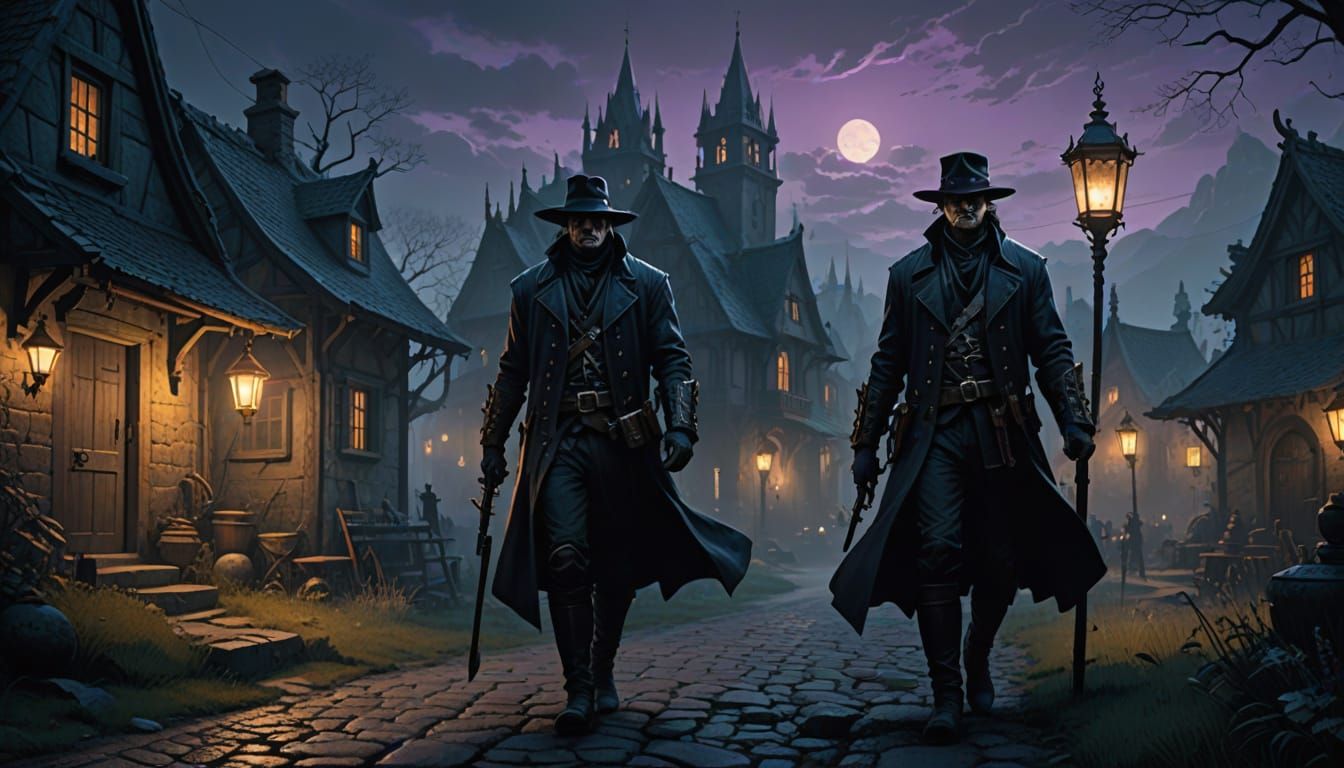 Midnight Guardians in a Gothic Village