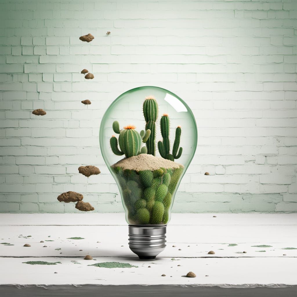 Desert Terrarium Inside a Lightbulb, Photorealistic