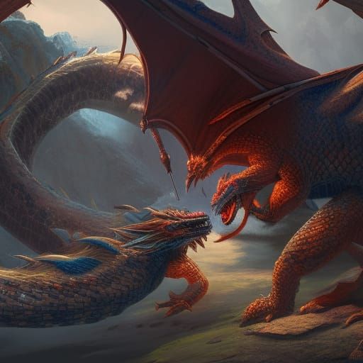 Epic Dragon Fight in Detailed Matte Painting