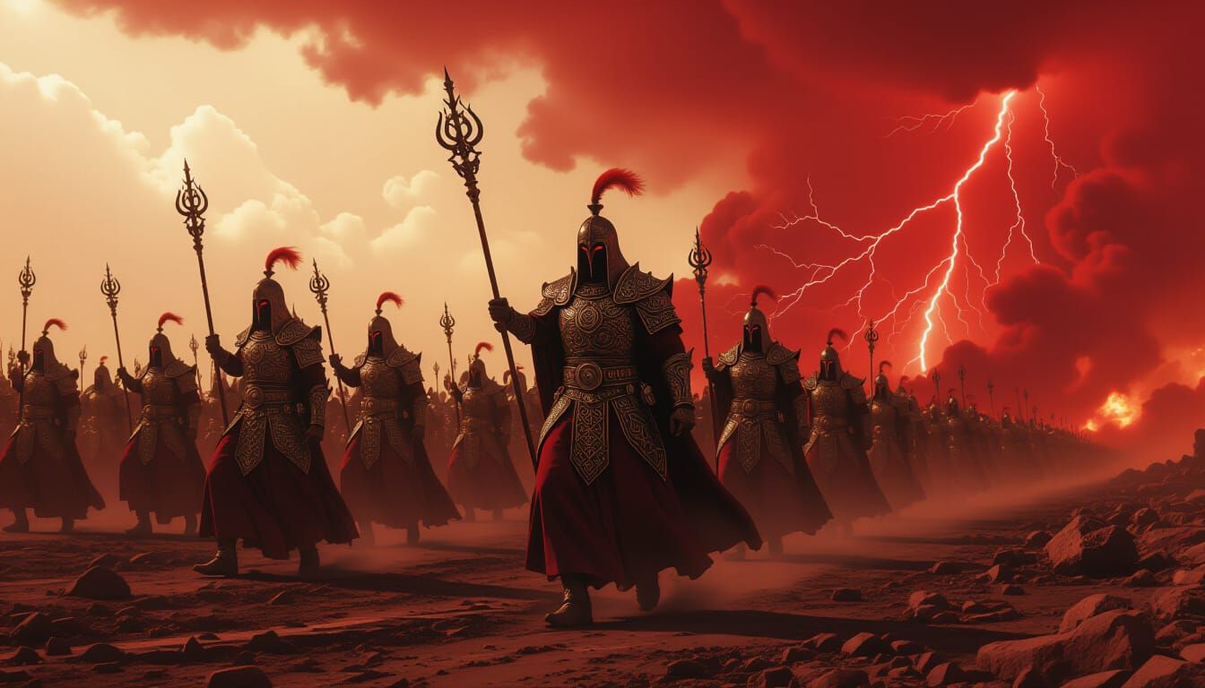 Jinn Army in Ottoman Armor Marching Across a Battlefield