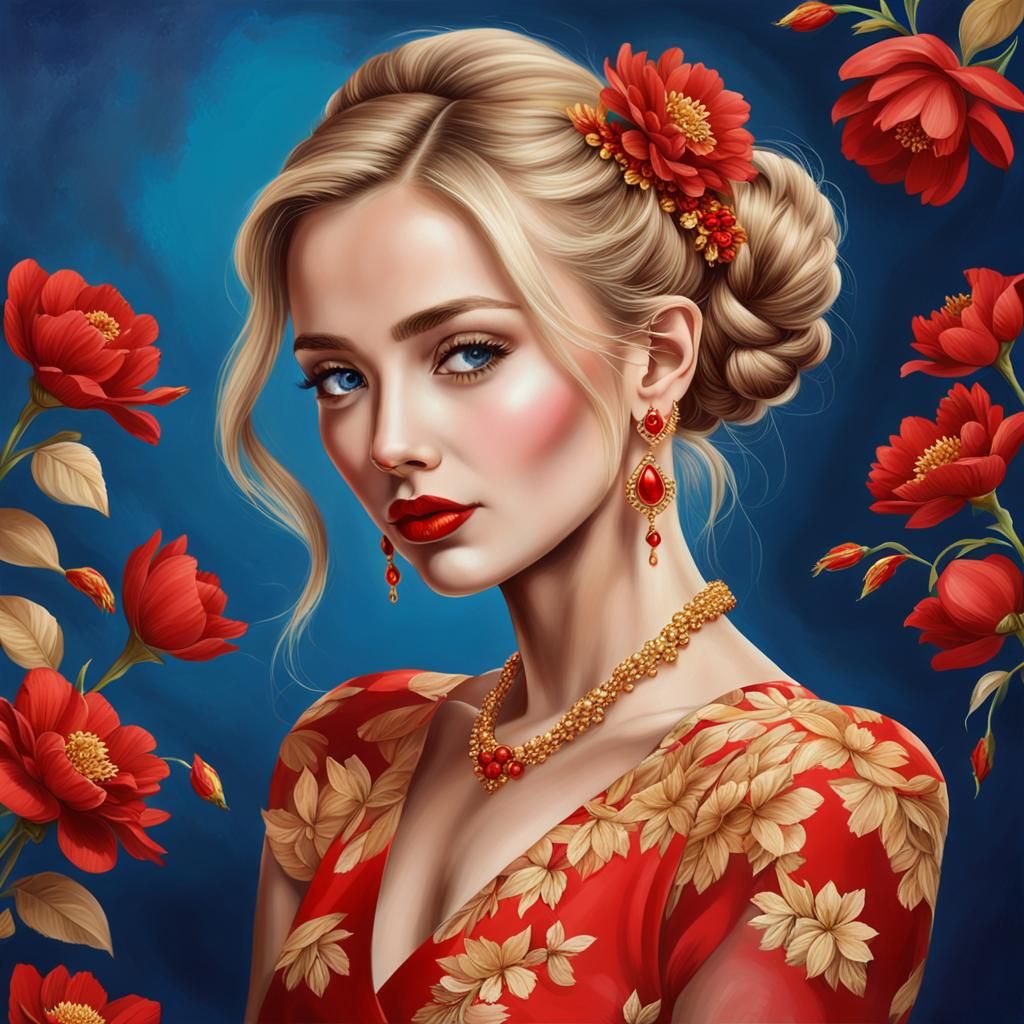 Elegant Portrait of Woman with Flowers in Hair