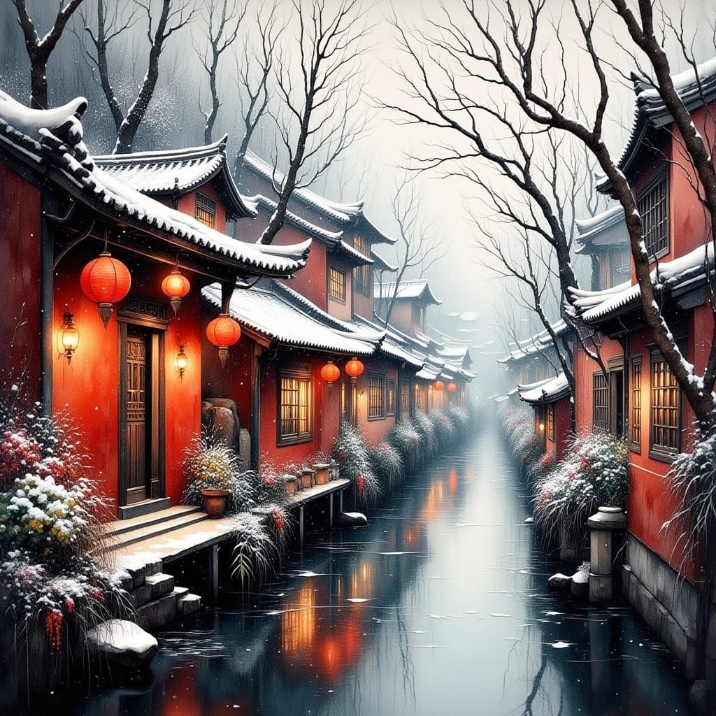 Red Walls Reflecting Snow