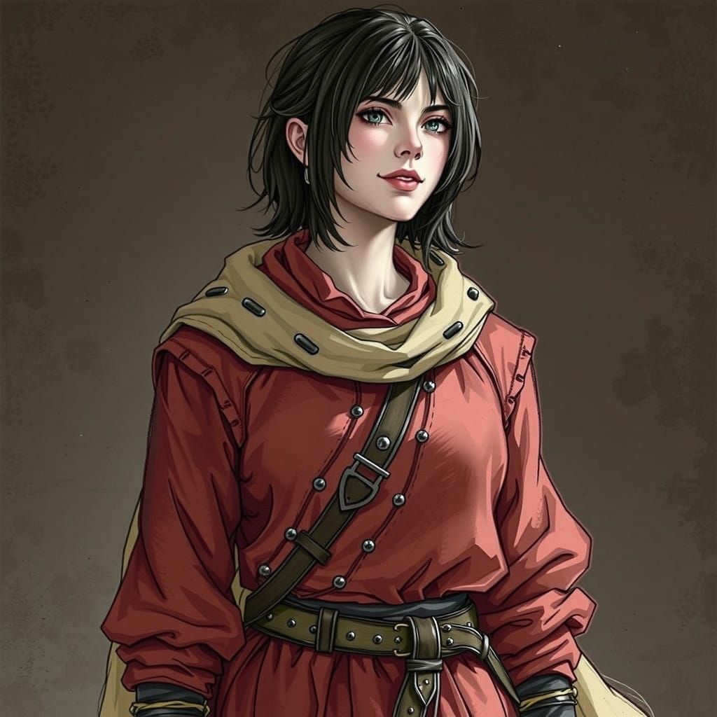 Medieval Female Ranger Smiles in Tunic
