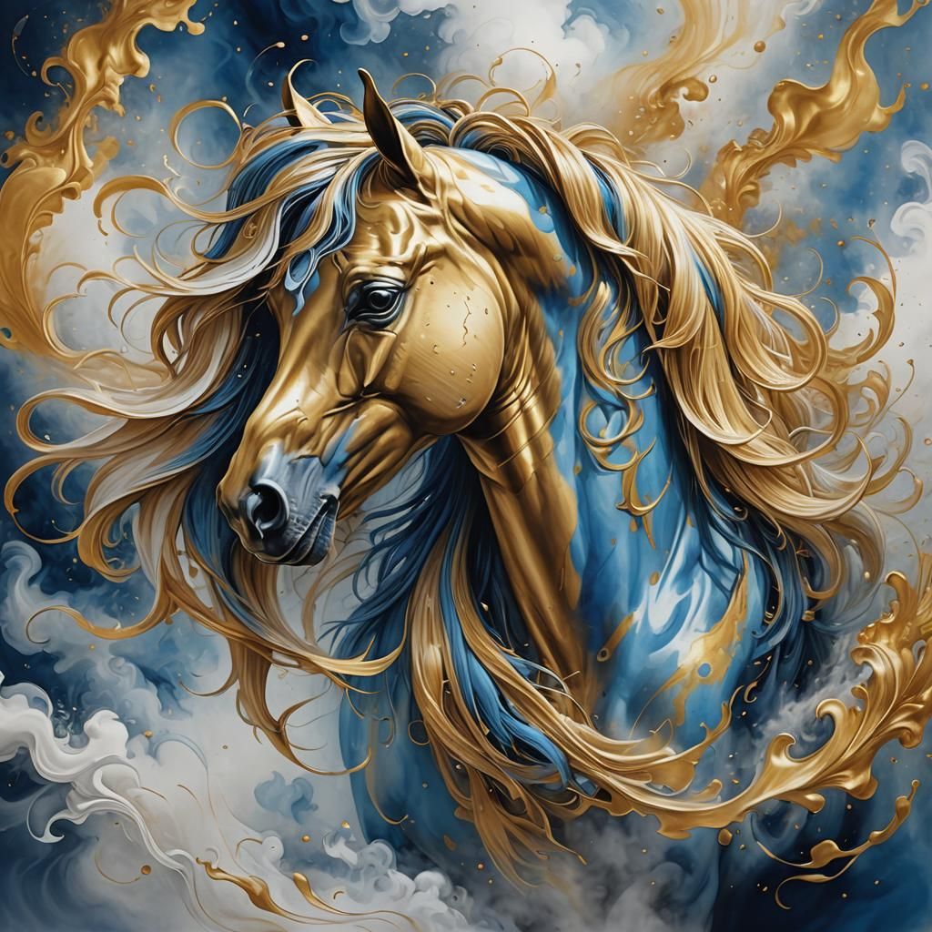 Golden Horse in Abstract Pencil Art