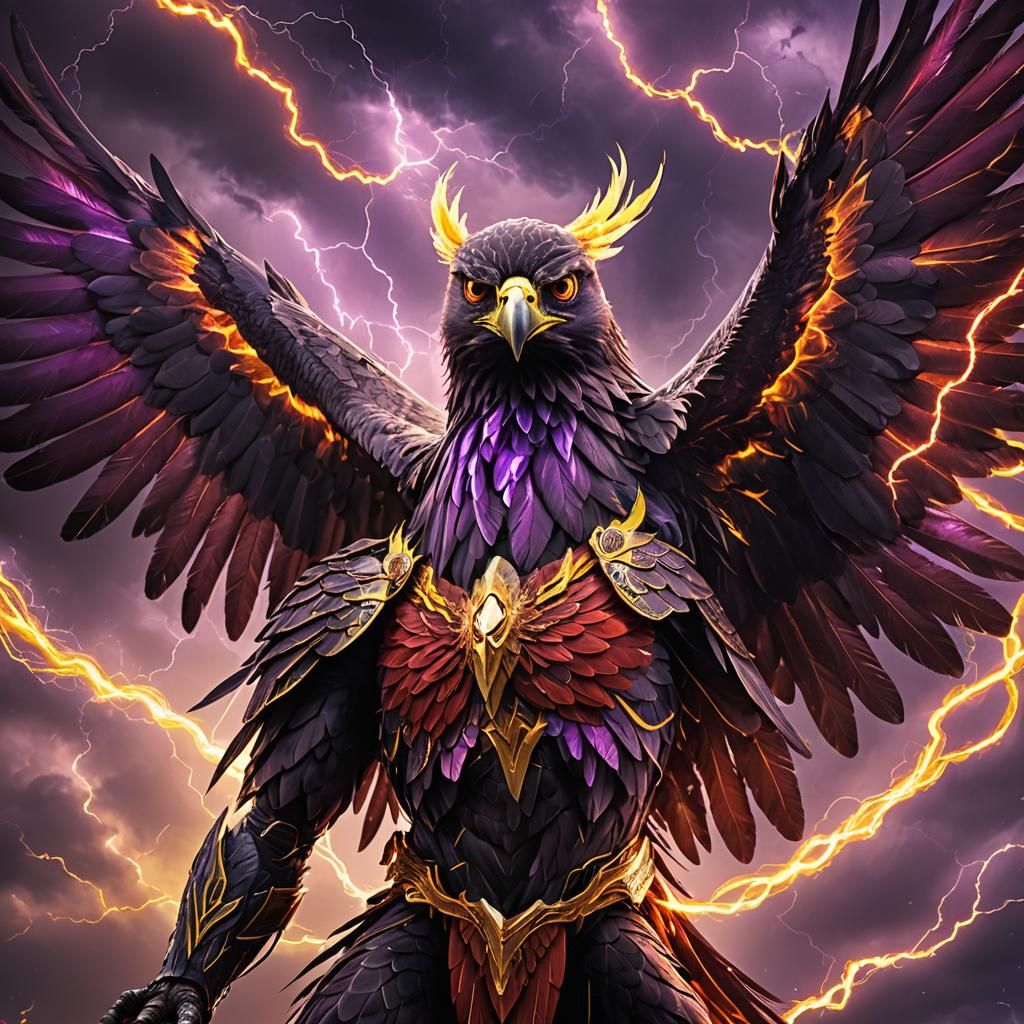 Mythical Falcon-Humanoid Hybrid in Dark Fantasy Style