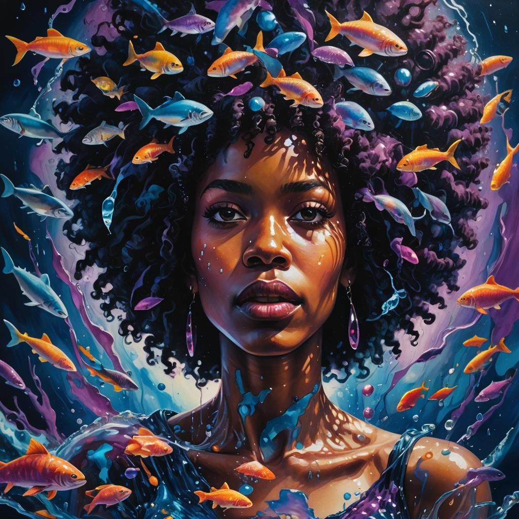 Surreal Afro Portrait in Vibrant Oil Painting Style