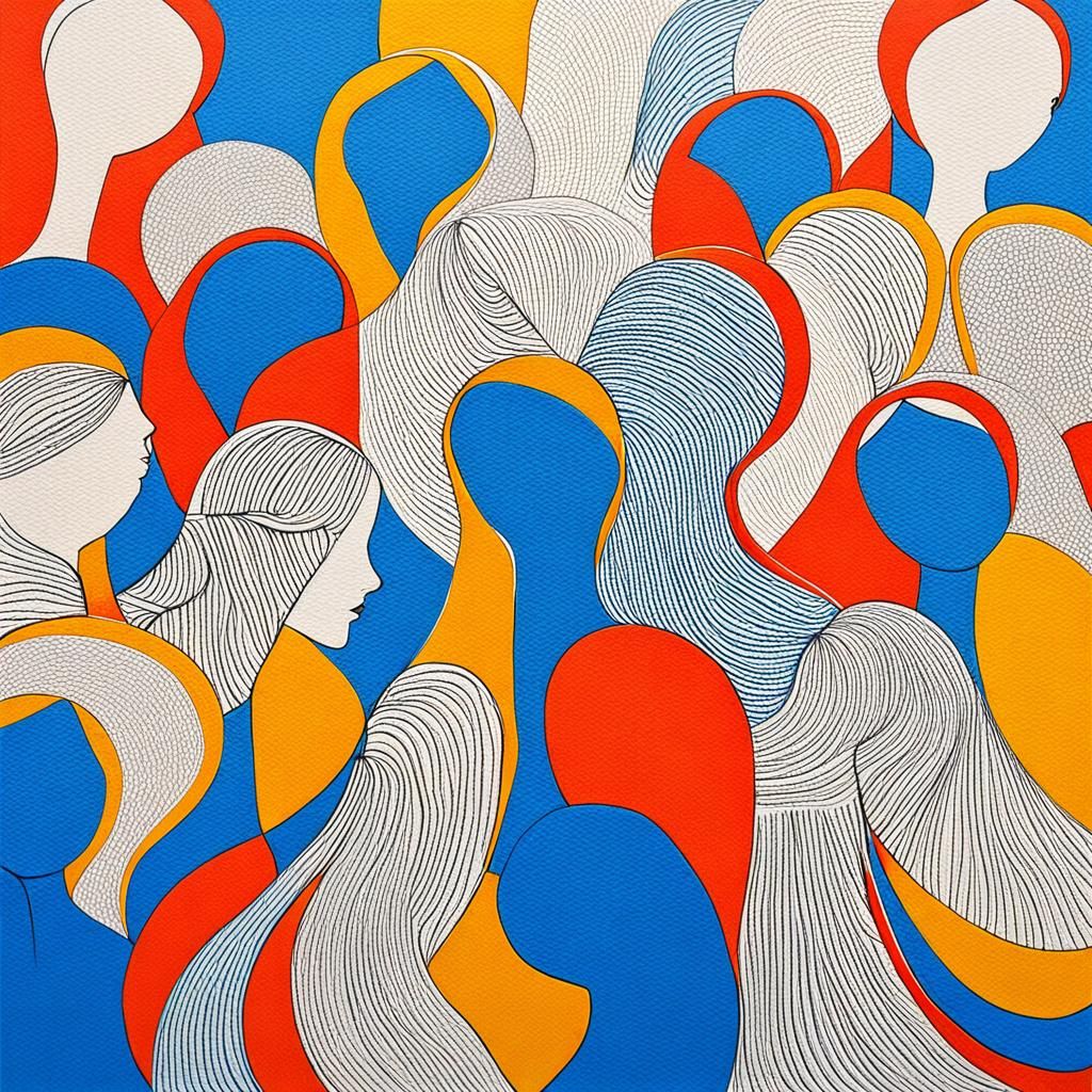 Supportive Women in Abstract Art with Flowing Lines