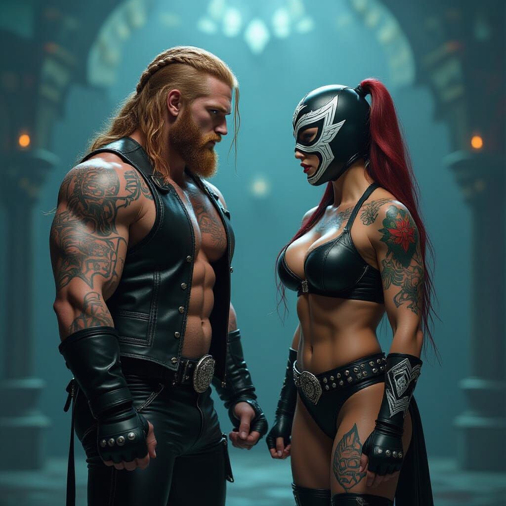 Hyperrealistic Wrestling Match in Dark Fantasy Style