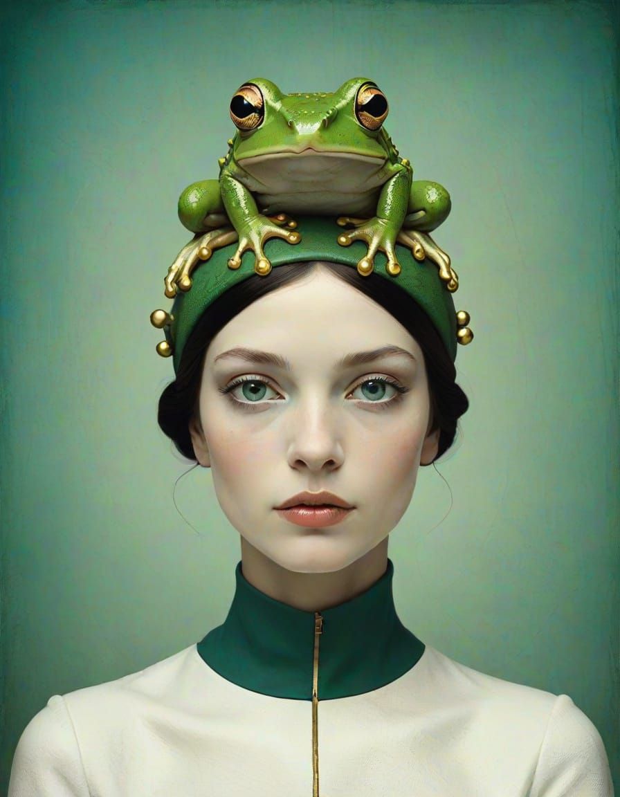 Minimalist Frog-Woman Portrait in Catrin Welz Stein Style